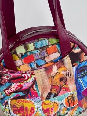 Pop Art Comic Print Mini Satchel Bag Red Leather Y2K Statement Purse